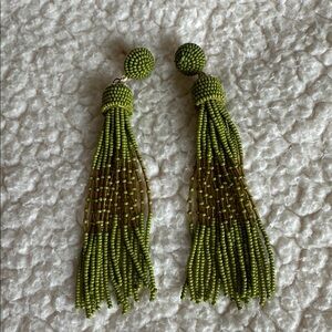 Lime Green Beaded Tassel Drop Earrings — Statement Women’s Jewelry